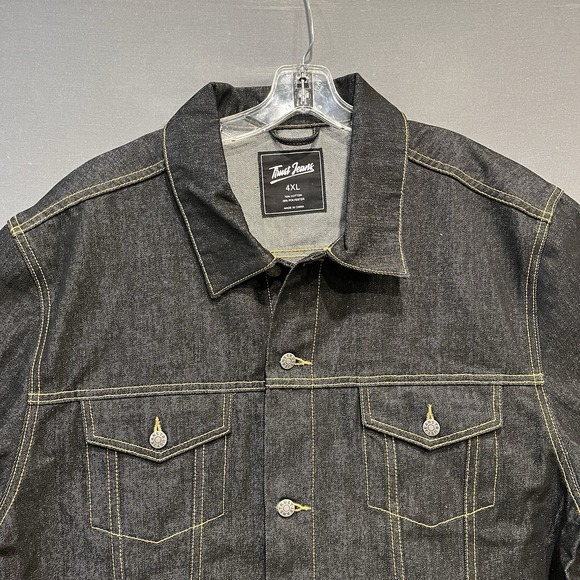Denim Trucker Jacket Mens 4XL Blac Biker Grunge Trust Jeans Big & Tall Coat - Picture 3 of 8